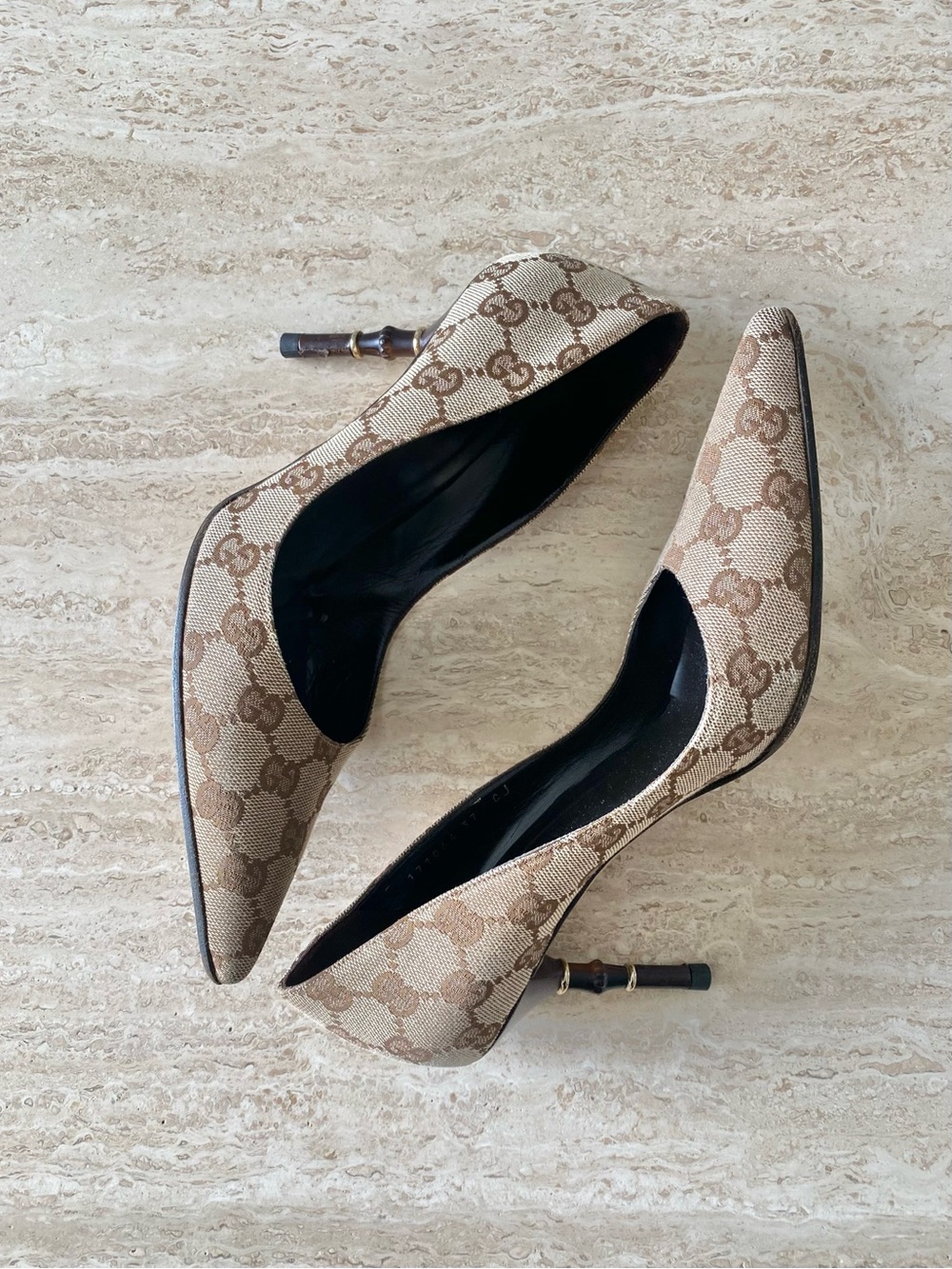 Gucci GG Canvas Pointed-Toe Pumps in Beige and Brown - Picture 3 of 10